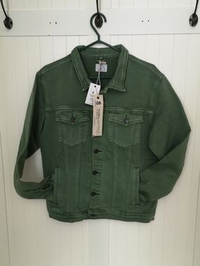 NWT Women's Medium Kuwalla Knit Denim Jacket in Sage Multi Pockets Koala Buttons